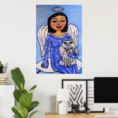 Engel en kat op een wolk poster (Thuiskantoor)