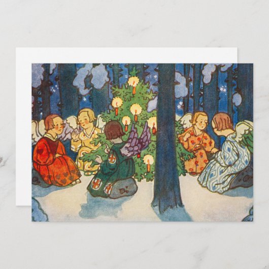  engel en kerstboomschildering feestdagenkaart (Voorkant / Achterkant)