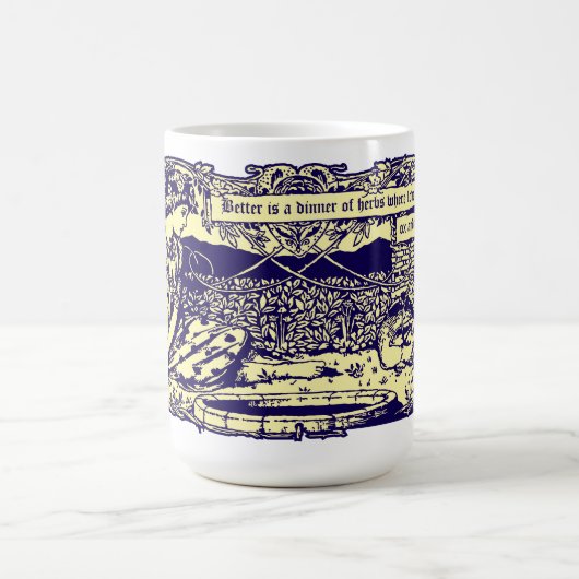 Engel en konijnen in bloementuin met Motto Banner Koffiemok (Center)