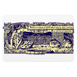 Engel en konijnen in bloementuin met Motto Banner Magneet