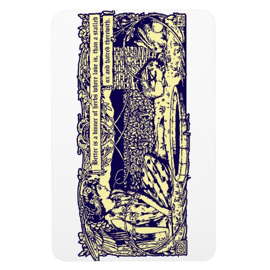 Engel en konijnen in bloementuin met Motto Banner Magneet (Verticaal)