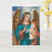 Engel en oranje tabby sympathie kaart (Gele Bloem)