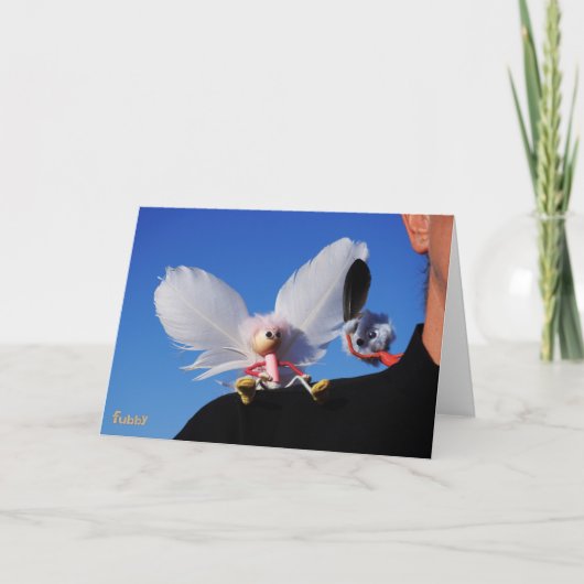 Engel fubby op de schouder. bedankkaart (Voorkant)