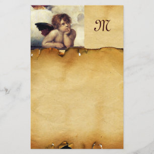 ENGEL / gevleugelde cherub, perkament monogram Briefpapier