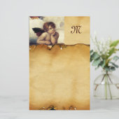 ENGEL / gevleugelde cherub, perkament monogram Briefpapier (Staand voorkant)