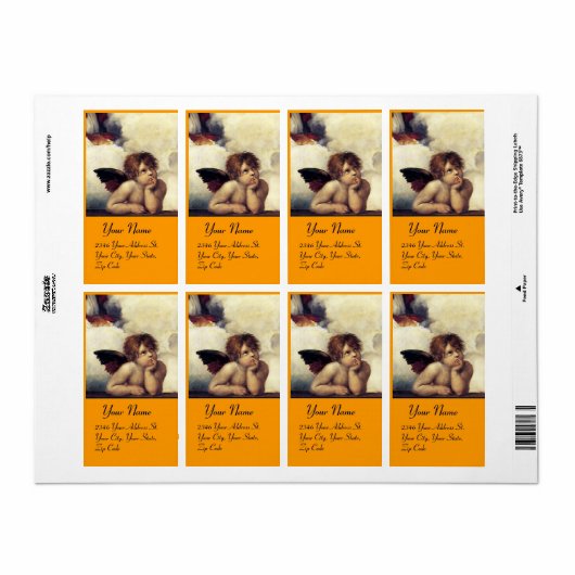 ENGEL / Gevleugelde cherubijn,oranje,wit Etiket (Full Sheet)