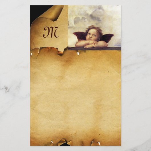 ENGEL / Gevleugelde cherubijn, perkament monogram Briefpapier (Voorkant)