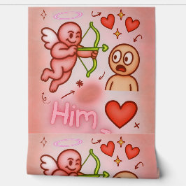 Engel Grafisch Roze Hart Bloemendesign Vinyl  Behang