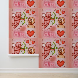 Engel Grafisch Roze Hart Bloemendesign Vinyl Behang