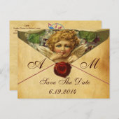 ENGEL HART WAS ZEGEL PERKAMENT BEWAAR DATUM Monogr Aankondigingskaart (Voorkant / Achterkant)