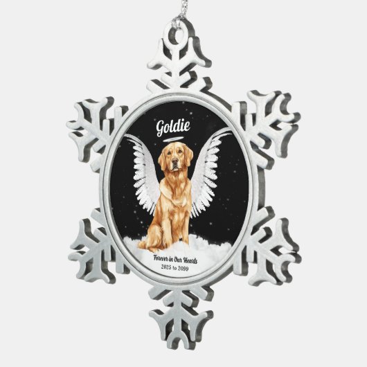 Engel Hond Gouden Retriever Herdenking Tin Sneeuwvlok Ornament (Rechts)
