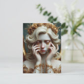 Engel huilt gouden tranen briefkaart (Staand voorkant)