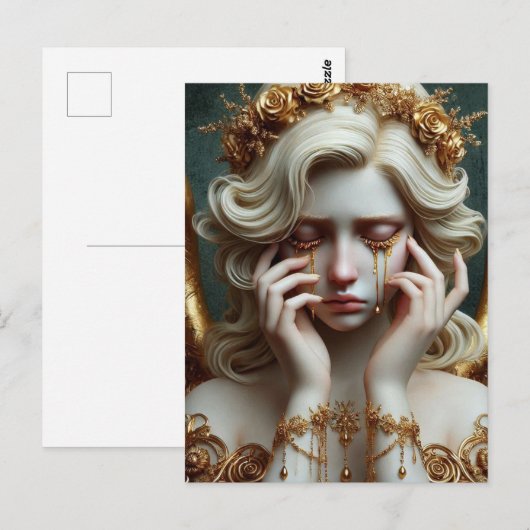 Engel huilt gouden tranen briefkaart (Voorkant / Achterkant)