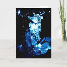 Engel in blauw op zwarte kerstkaart feestdagen kaart