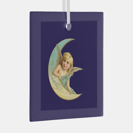  Engel in de maan van Crescent Glas Ornament (Voorkant Rechts)