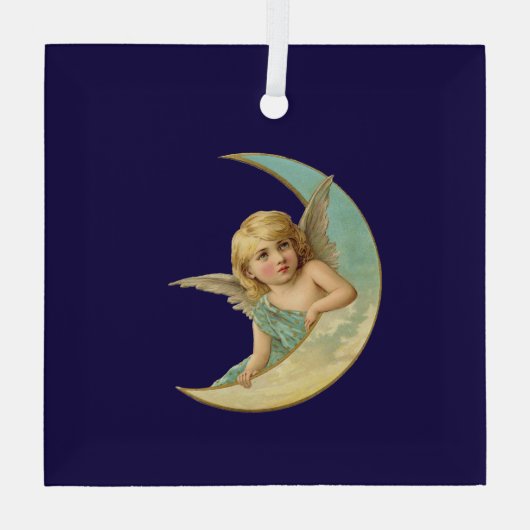  Engel in de maan van Crescent Glas Ornament (Achterkant)