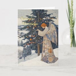 Engel in een besneeuwd kerstlandschap kaart