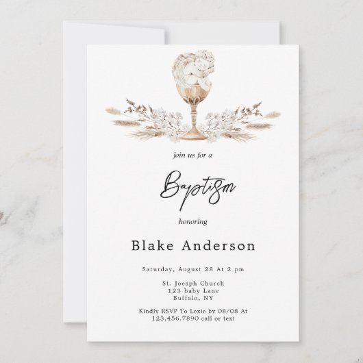 Engel in een kelk beige Baby doop Kaart (Voorkant)