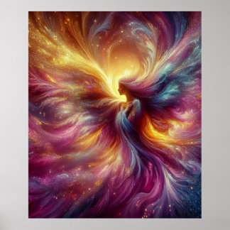 Engel in een kleurrijke rokerige abstracte waas op poster