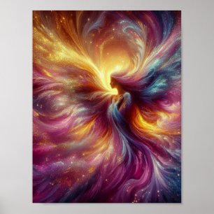 Engel in een kleurrijke rokerige abstracte waas op poster
