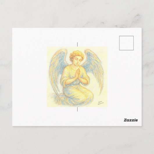 Engel in gebed briefkaart (Achterkant)
