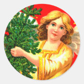 Engel in Geel Dragen Xmas Tree Ronde Sticker (Voorkant)