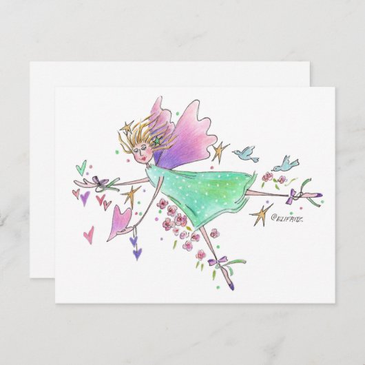Engel in groene gans met hart en duven notitiekaartje (Voorkant / Achterkant)