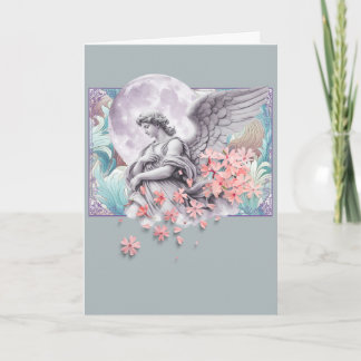 Engel in het maanlicht — Maan & roze bloesems, ged Kaart