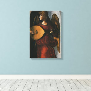 Engel in het Rood met een Luit van Leonardo da Vin Canvas Afdruk