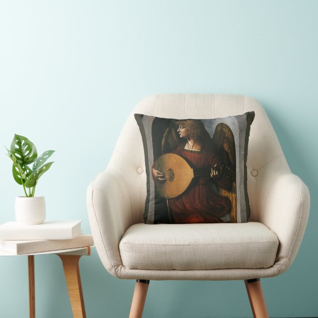 Engel in het rood met een luit van Leonardo da Vin Kussen (Stoel)