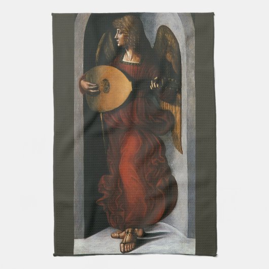 Engel in het rood met een luit van Leonardo da Vin Theedoek (Verticaal)
