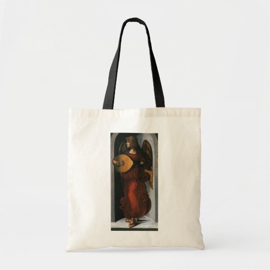 Engel in het rood met een luit van Leonardo da Vin Tote Bag (Voorkant)