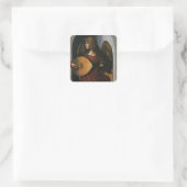 Engel in het rood met een luit van Leonardo da Vin Vierkante Sticker (Tas)