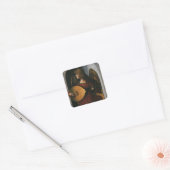 Engel in het rood met een luit van Leonardo da Vin Vierkante Sticker (Envelop)