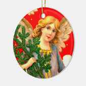 Engel in lavendel met kerstboom keramisch ornament (Links)