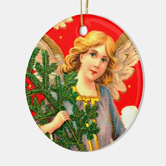 Engel in lavendel met kerstboom keramisch ornament (Links)