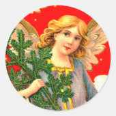 Engel in lavendel met kerstboom ronde sticker (Voorkant)