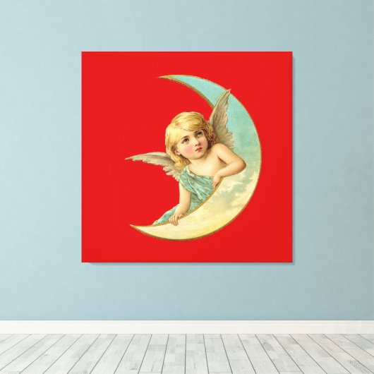 Engel in Moon Canvas Afdruk (Insitu (Houten vloer))
