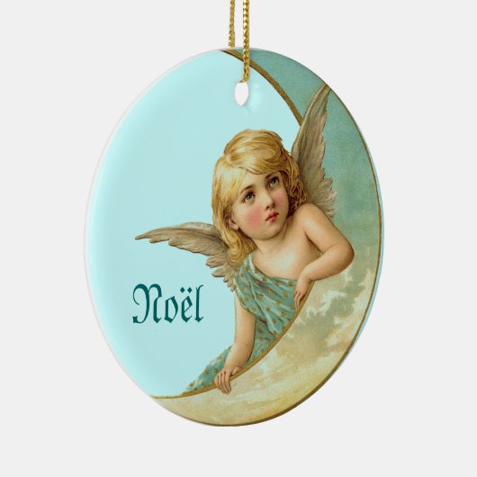  Engel in Moon Jouw naam kerstversiering Keramisch Ornament (Rechts)