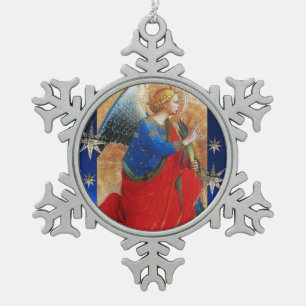 ENGEL IN ROOD, GOUD, BLAUW MET DIAMANTEN STERREN TIN SNEEUWVLOK ORNAMENT