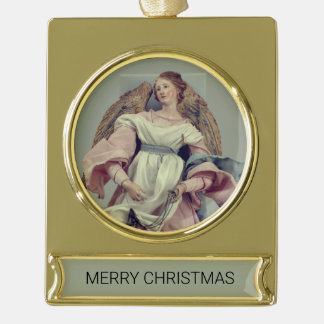 Engel in roze en wit: verguld banner ornament