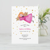 Engel in Roze Verjaardagsfeestuitnodiging Kaart (Staand voorkant)