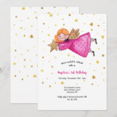 Engel in Roze Verjaardagsfeestuitnodiging Kaart (Voorkant / Achterkant)