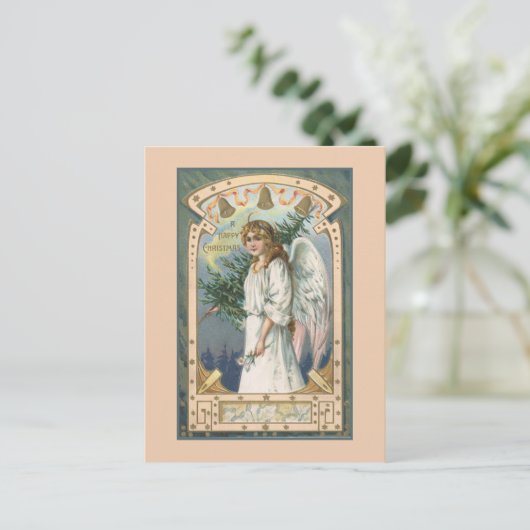 Engel in Wit met Wintertaling en Goud Briefkaart (Staand voorkant)