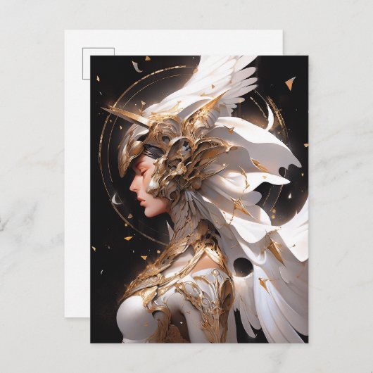 Engel in wit pantser fantasy kunst briefkaart (Voorkant / Achterkant)