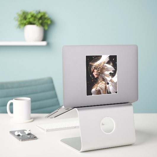 Engel in wit pantser fantasy kunst sticker (Laptop op bureau)