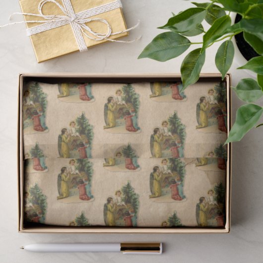 Engel & Jezus Christelijk Antiek Kerstmeisje Tissuepapier (Geschenk)