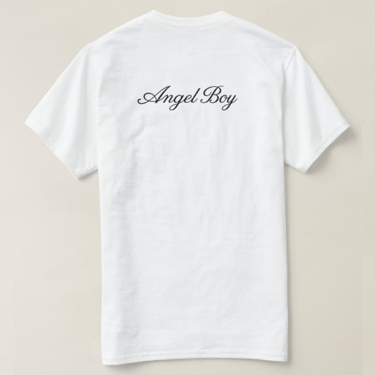 Engel Jongen Elegante Zwarte Script Typografie Ont T-shirt (Design achterkant)