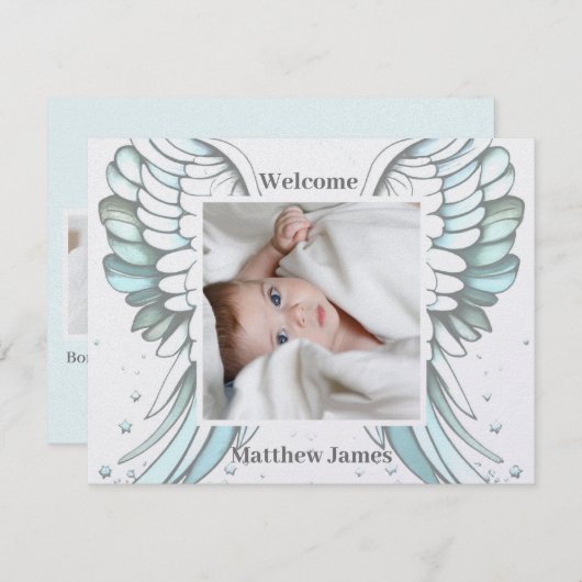 Engel jongen geboorte aankondiging (Voorkant / Achterkant)