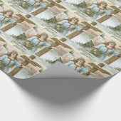 Engel Kerstboom Kruis Winter Cottage Cadeaupapier (Hoek)